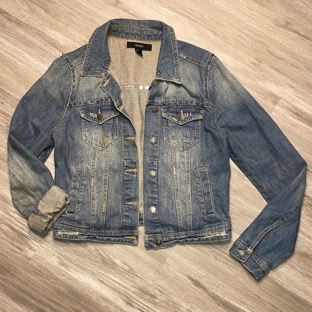 Forever 21 Spiked Vintage Denim Jacket